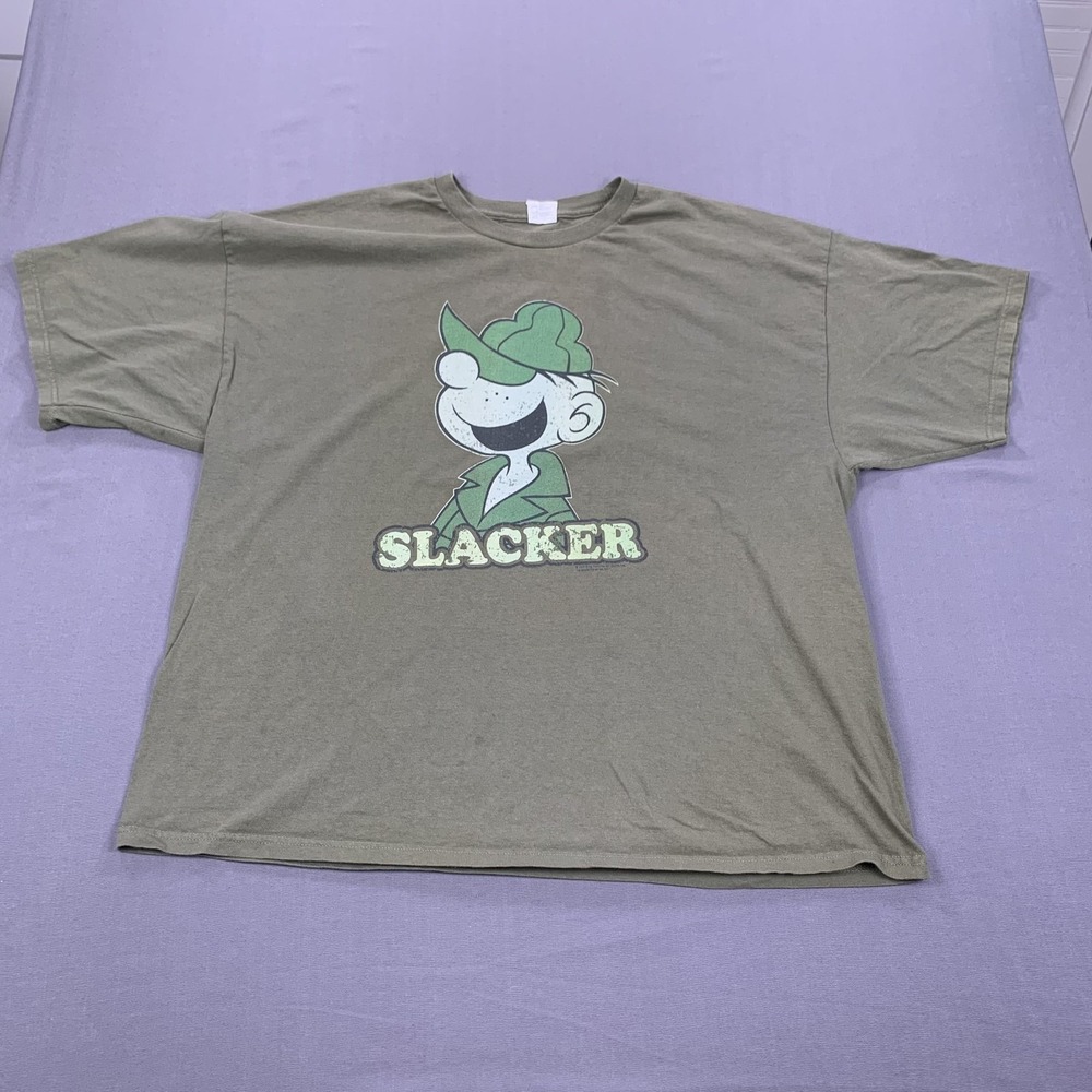 Beetle Bailey Slacker Shirt Mens 2XL Olive Green Comic Cartoon Graphic‎ Tee 2010